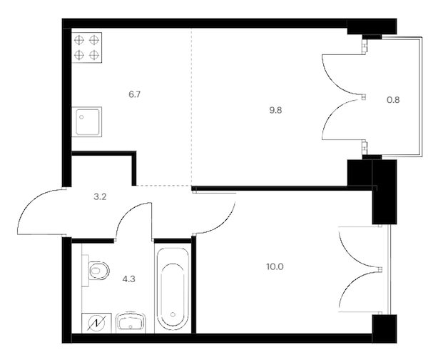 1-комнатная квартира 34.8 м², 2/9 эт., ЖК «Лермонтовский 54»